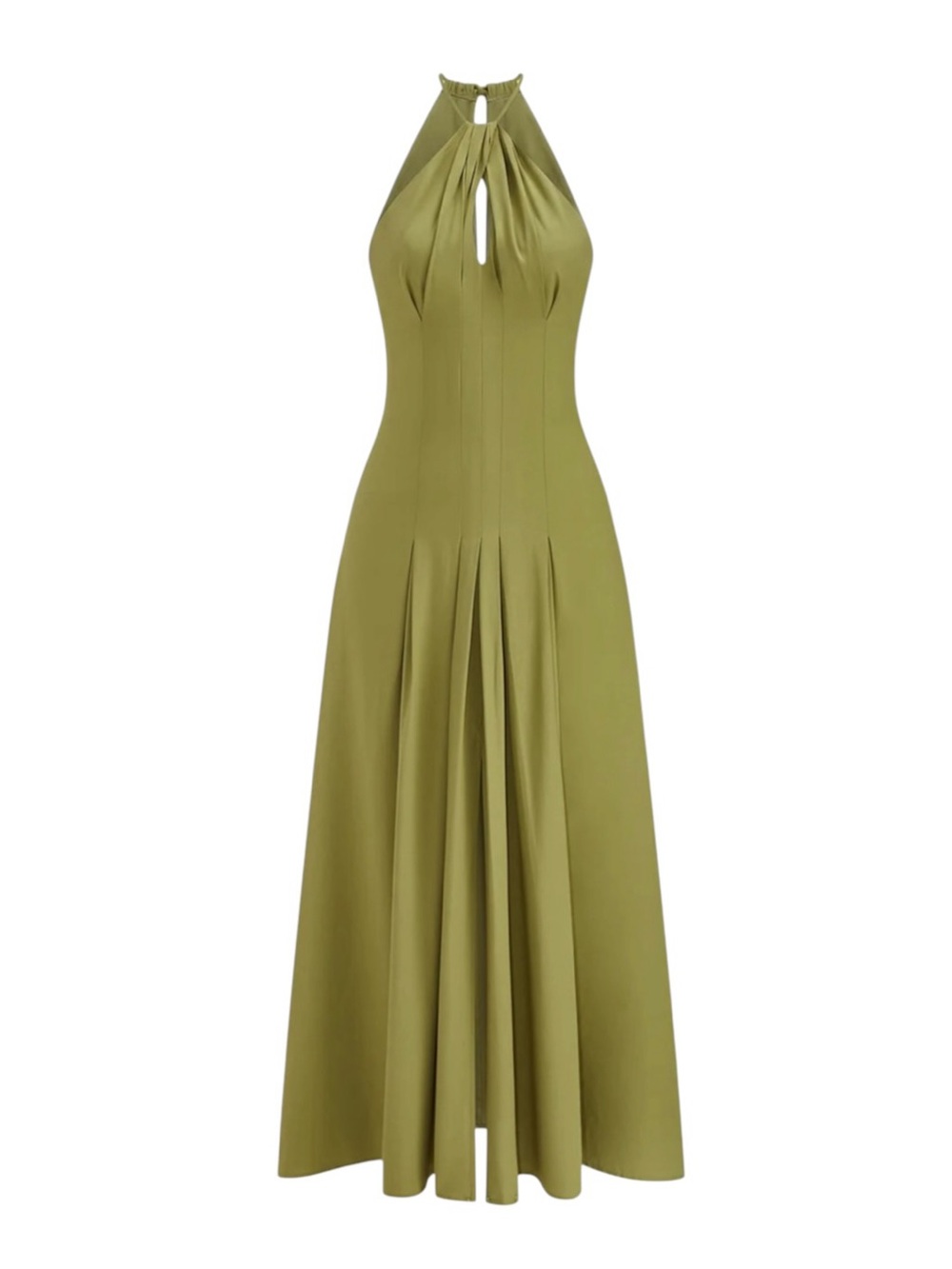 Commense Chartreuse Green Twist Front Halter Maxi Dress Small NWT Front Slit - Picture 2 of 11